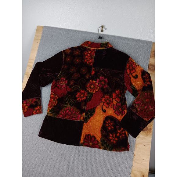 Chicos Fleece Jacket Womens 2 Large Purple/Red Floral Soft Silk Blend Luxury - Picture 7 of 14